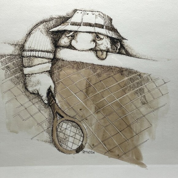 GUC Vntg Framed Tennis Print, "Match Point," #733, Artist Gary Patterson, 21" L - Picture 3 of 15